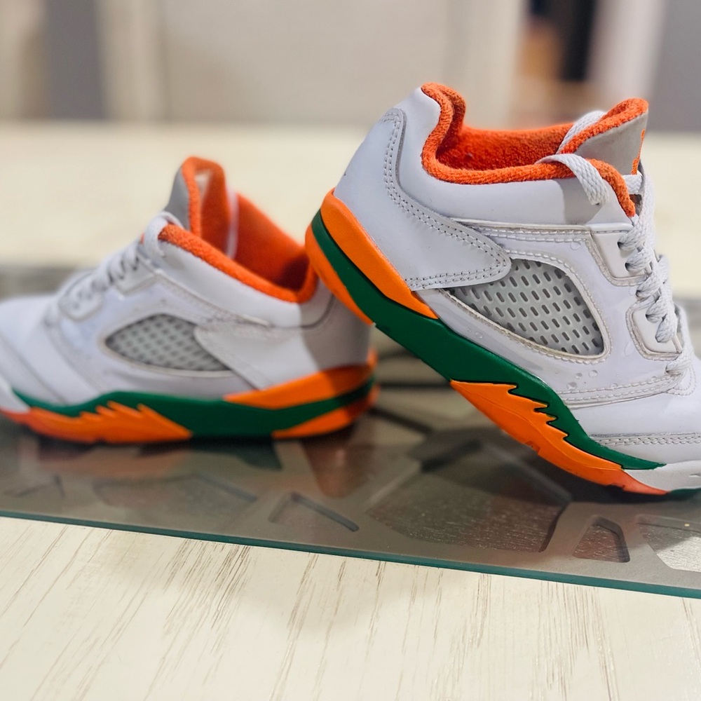 Jordan Kids Sneakers in White, Orange, and Green